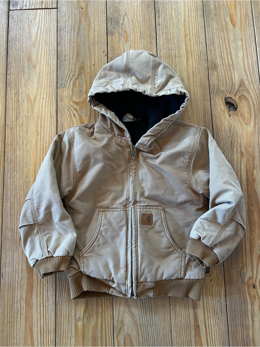 Vintage Kids Carhartt Kids Tan Duck Canvas Hooded Zip-Up Jacket Size Small 8/10